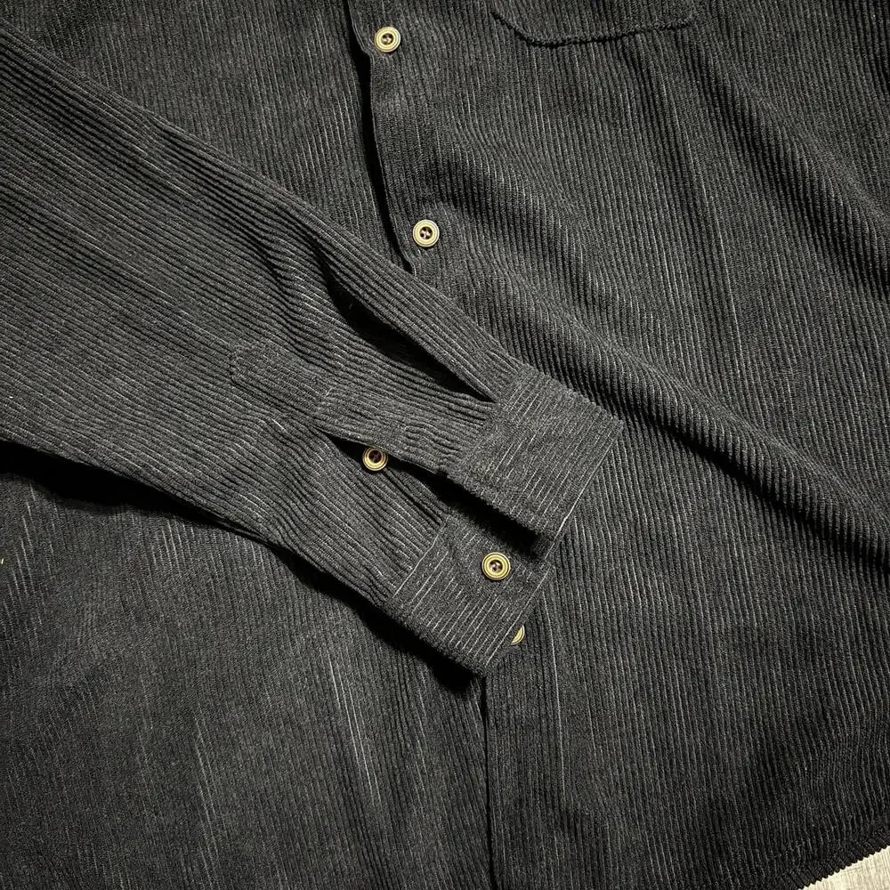 Manfinity SHEIN Corduroy Bottom Up Shirt Black Mens Size XL - Picture 6 of 9
